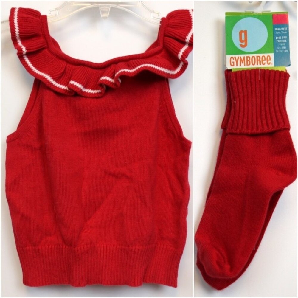 NEW 2002 Gymboree Ladybug Tank Sweater Socks 3pc Set sz 3 Ruffled Neckline Red